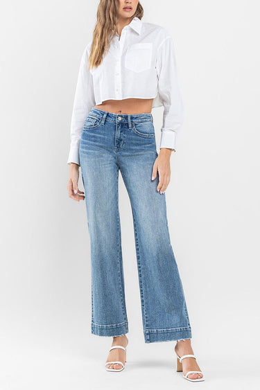 Flying Monkey - High Rise Wide Leg Jeans with Trouser Hem (32" Full Length) - F5391-SaltTree