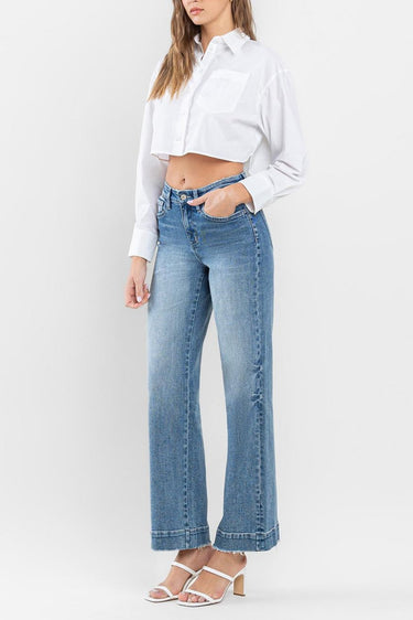 Flying Monkey - High Rise Wide Leg Jeans with Trouser Hem (32" Full Length) - F5391-SaltTree