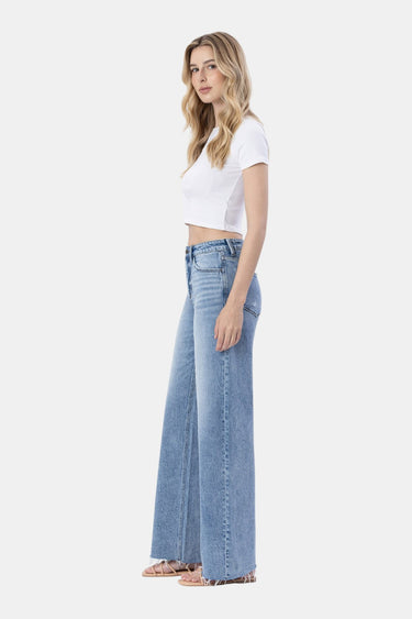 Flying Monkey - High Rise Wide Leg Lightly Distressed Raw Hem Jeans (32" Inseam) - F6320-SaltTree