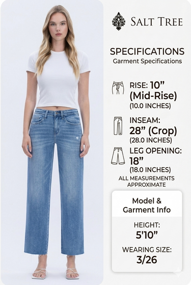 Flying Monkey Jeans - High Rise Slim Wide Leg Jeans with Raw Hem (28" Ankle Length) - F5723-SaltTree