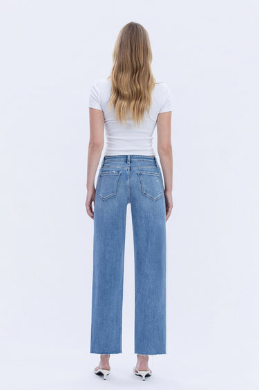 Flying Monkey Jeans - High Rise Slim Wide Leg Jeans with Raw Hem (28" Ankle Length) - F5723-SaltTree