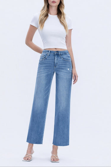 Flying Monkey Jeans - High Rise Slim Wide Leg Jeans with Raw Hem (28" Ankle Length) - F5723-SaltTree