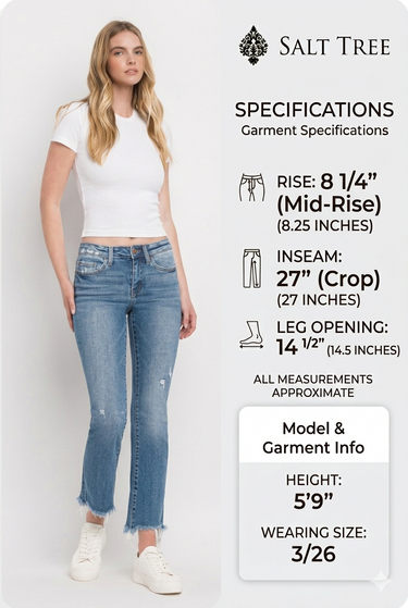 Flying Monkey - Low Rise Distressed Straight Jeans With Paint Speckle Detail / Split Hem (27" Inseam) - F5218-SaltTree