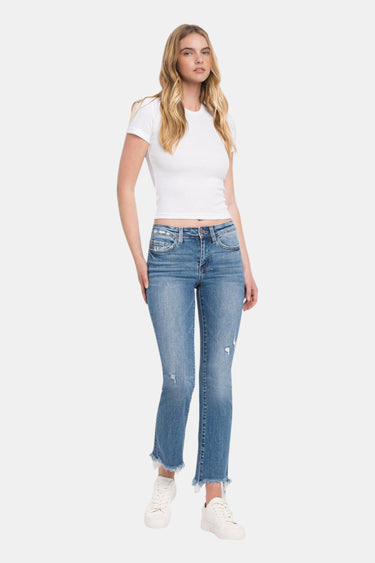 Flying Monkey - Low Rise Distressed Straight Jeans With Paint Speckle Detail / Split Hem (27" Inseam) - F5218-SaltTree