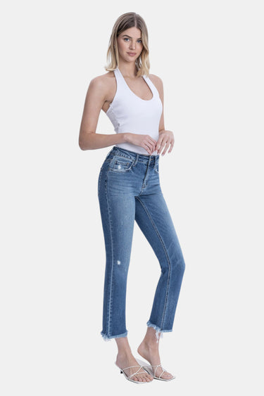 Flying Monkey - Mid-Rise Crop Slim Straight Jeans with Frayed Step Hem (27.25" Inseam) - F5210-SaltTree
