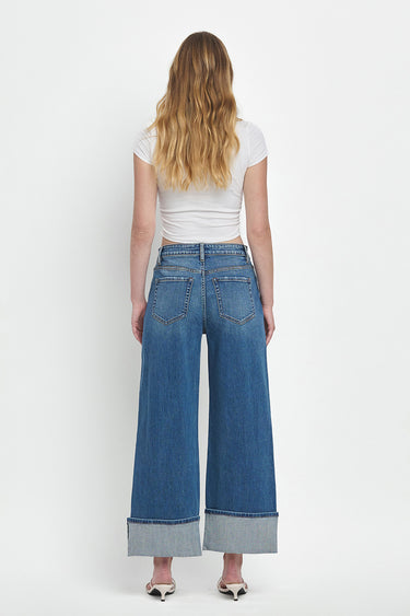 Flying Monkey - Super High Rise Cuffed Baggy Wide Jeans (Inseam: 28") - F5856-SaltTree