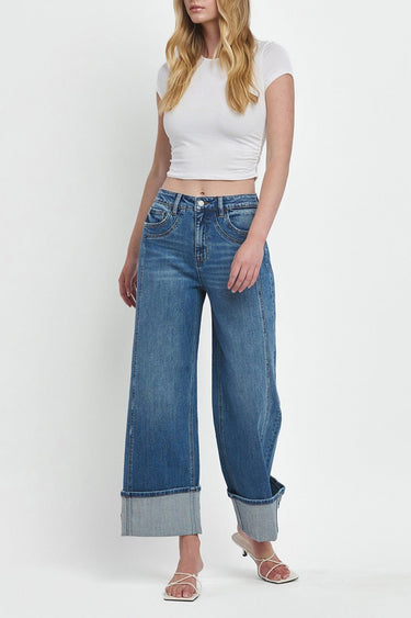 Flying Monkey - Super High Rise Cuffed Baggy Wide Jeans (Inseam: 28") - F5856-SaltTree