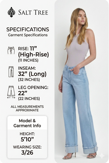 Flying Monkey - Super High Rise Cuffed Baggy Wide Leg Jeans (32" Inseam) - F5796-SaltTree