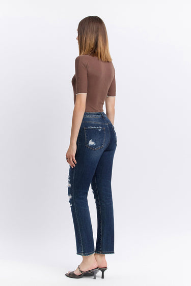 Flying Monkey - Super High Rise Distressed Straight Cropped Jeans (28" Inseam) - F4369-SaltTree