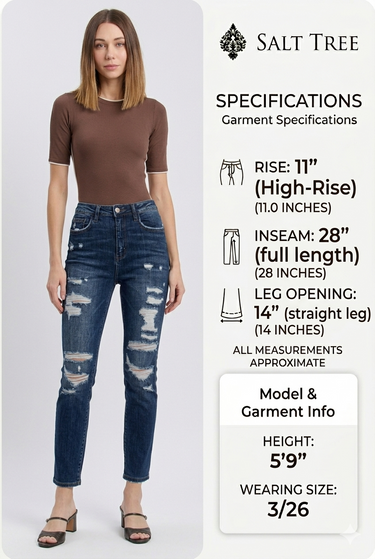 Flying Monkey - Super High Rise Distressed Straight Cropped Jeans (28" Inseam) - F4369-SaltTree