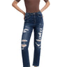 Flying Monkey - Super High Rise Distressed Straight Cropped Jeans (28" Inseam) - F4369-SaltTree