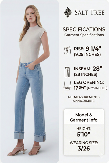 Vervet - Mid Rise Slim Wide Cuffed Distressed Jeans (28" Inseam) - LV2181-SaltTree