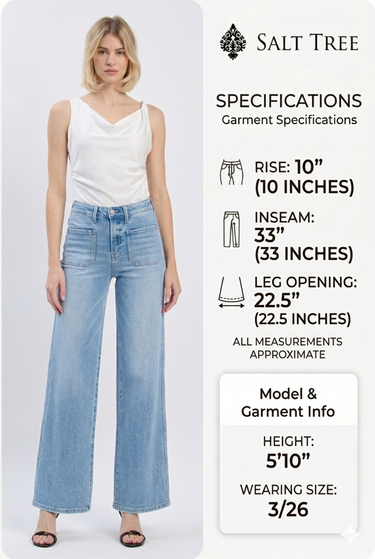 Flying Monkey - High Rise Wide Leg Patch Pockets Light Wash Jeans (33" Inseam) - F6058-SaltTree