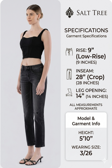 Flying Monkey - Mid Rise Cropped Slim Straight Jeans with Slight Distressing (28" Inseam) - F5236-SaltTree