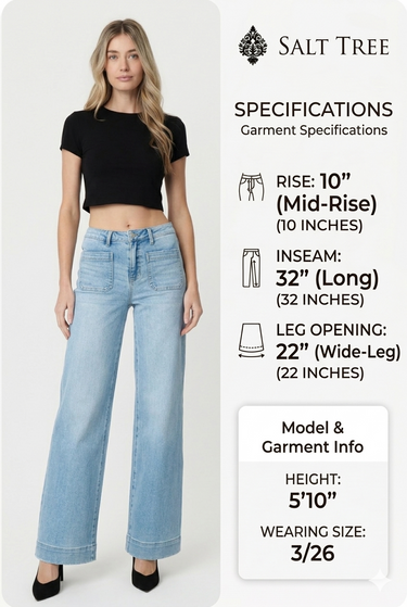 Flying Monkey - High Rise Wide Leg Patched Pockets Trouser Hem Jeans (32" Inseam) - F5764N-SaltTree