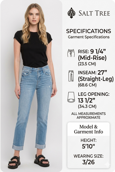 Flying Monkey - Mid Rise Cropped Straight Jeans With 2" Cuffed Hem (27" Inseam) - F4121-SaltTree