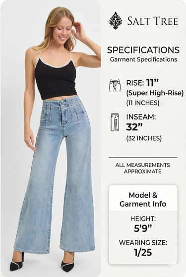 Risen Jeans - High Rise Wide Leg Jeans with Front and Back Darted Waist Details (32" Inseam) - PW21126