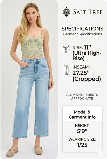 Risen Jeans - High-Rise Cropped Barrel Leg Jeans with Adjustable Waist (27.25" Inseam) - PGC21174