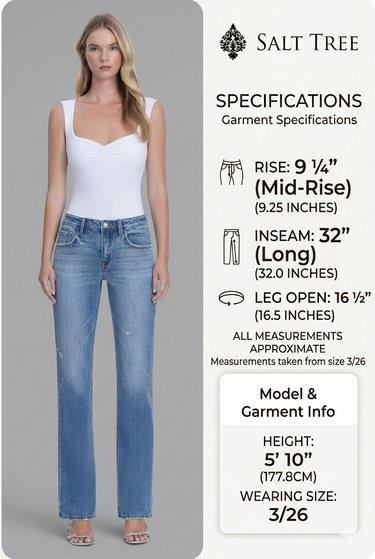 Vervet - Mid Rise Full Length Straight Jeans (32" Inseam) - T7310