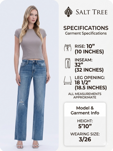 Flying Monkey - High Rise Frayed Hem Slim Wide Jeans (32" Inseam) - F6376-SaltTree