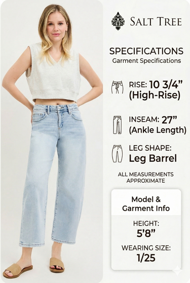 Risen Jeans - High Rise Slouchy Crop Barrel Jeans (27" Inseam) - PGC21742-SaltTree