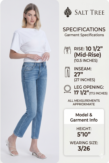 Vervet - Mid Rise Ankle Slim Straight Medium Wash Jeans (27" Inseam) - T7120