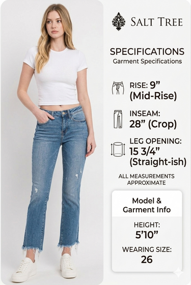 Flying Monkey - Quince Mid Rise Distressed Hem Ankle Bootcut Jeans (28" Inseam) - F5011-SaltTree