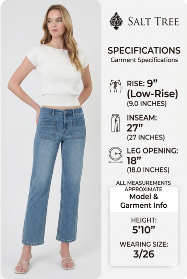 Vervet - Mid Rise Patch Pocket Crop Slim Wide Leg Jeans (27" Inseam) - LV2272