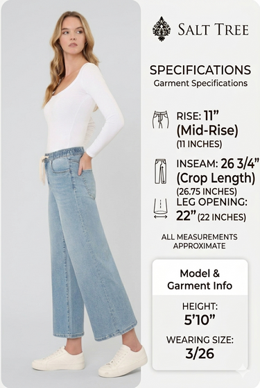 Vervet - Super High Rise Elastic Waist Crop Wide Leg Jeans (26" Inseam) - LV1895