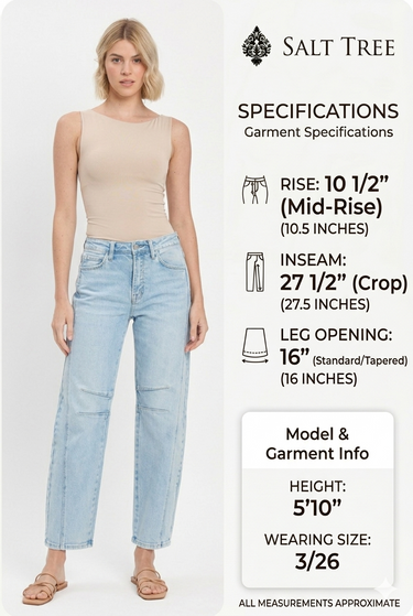 Flying Monkey - High Rise Light Wash Barrel Leg Jeans (27.5" Inseam) - F5768LT-SaltTree