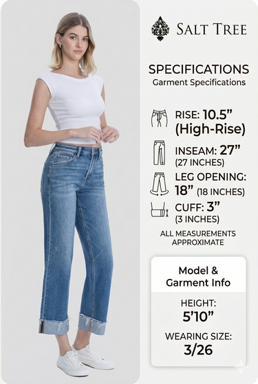 Flying Monkey - Cuffed Raw Hem Slim Wide Jeans (27" Inseam) - F6204