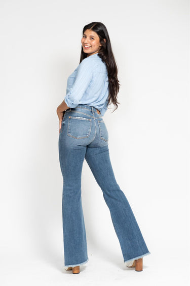 Judy Blue - Mid-Rise Button Fly Ripped Flare Jeans (33.5" Extra Long Inseam) - 82638-SaltTree