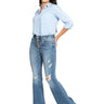 Judy Blue - Mid-Rise Button Fly Ripped Flare Jeans (33.5" Extra Long Inseam) - 82638-SaltTree