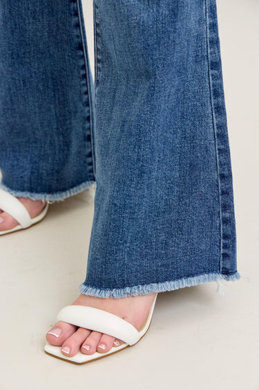 Judy Blue - Mid-Rise Vintage Wash Flare Jeans With Frayed Hem (33.5" Extra Long Inseam) - 82670-SaltTree