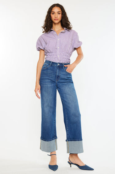 Kancan - Delia High-Rise Crop Wide-Leg Jeans (27" Cuffed Inseam) - KC20091D-SaltTree