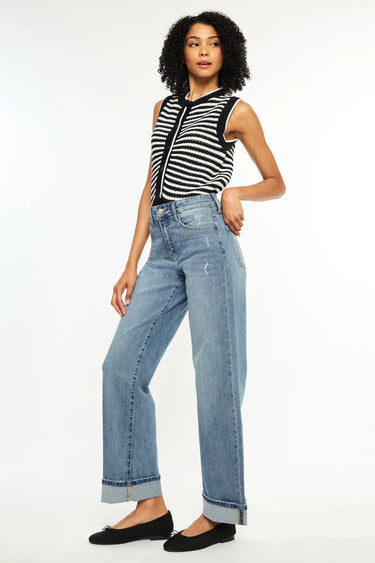 Kancan Essentials - Bellen High Rise Wide Jeans (30" Inseam) - KC20104M-SaltTree