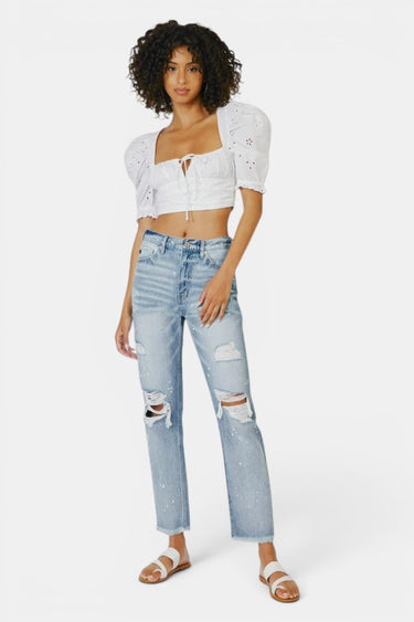 Kancan - Oceane High-Rise Slim Straight Jeans with Paint Splatter and Frayed Hem (28" Inseam) - KC8708M ST-SaltTree