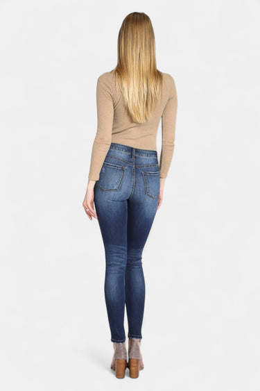 Kancan - Women's High Rise Button Fly Distressed Super Skinny Jeans - kc7113 ST-SaltTree