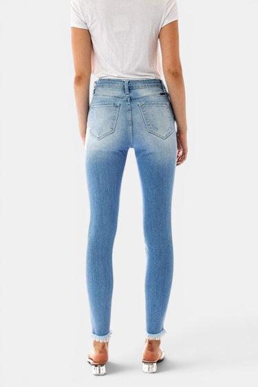 Kancan - Women's High Rise Button Fly Distressed Super Skinny Jeans - kc7310 ST-SaltTree