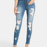Kancan - Women's High Rise Button Fly Distressed Super Skinny Jeans - kc7310 ST-SaltTree