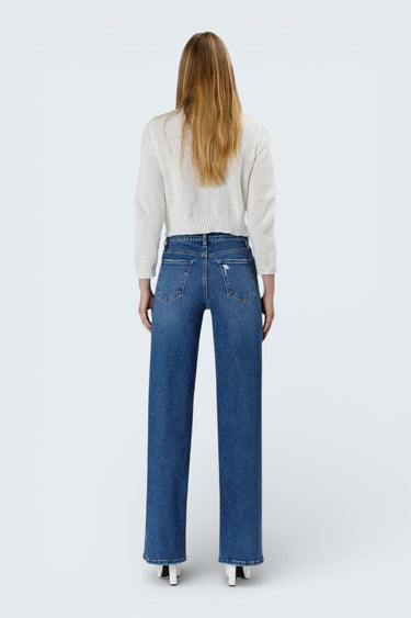 Vervet - High Rise Wide Leg Tummy Control Minimal Distressed Jeans (32" Inseam) - LV1444-SaltTree