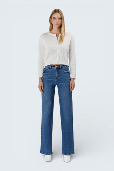 Vervet - High Rise Wide Leg Tummy Control Minimal Distressed Jeans (32" Inseam) - LV1444-SaltTree