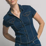 Love Tree - Short Sleeve Button Up Denim Top - 10436TN-SaltTree