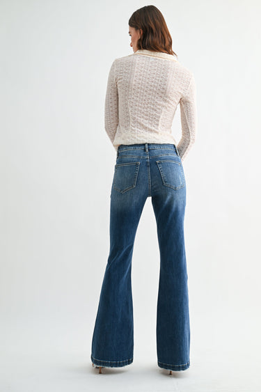 Mica Denim - High-Rise Flared Leg Jeans with Front Seam Detailing (33" Inseam) - MDP-F3662-SaltTree