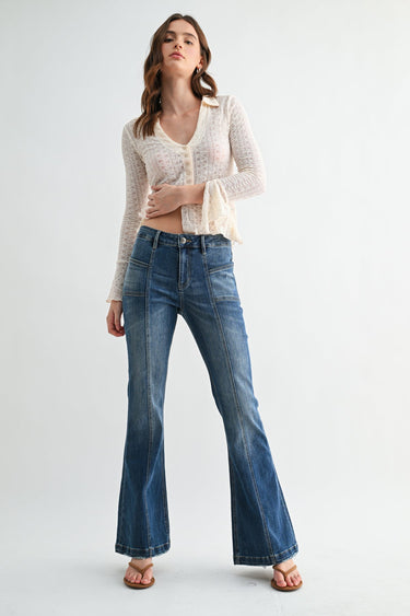 Mica Denim - High-Rise Flared Leg Jeans with Front Seam Detailing (33" Inseam) - MDP-F3662-SaltTree