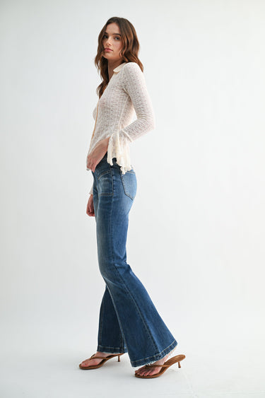 Mica Denim - High-Rise Flared Leg Jeans with Front Seam Detailing (33" Inseam) - MDP-F3662-SaltTree