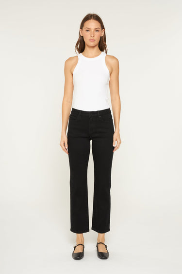 Mica Denim - Mid-Rise Ankle Straight Jeans - Solid Black (28" Inseam) - MDP-T598BLK-SaltTree