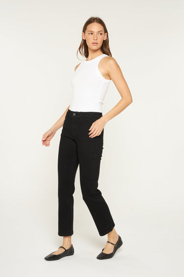 Mica Denim - Mid-Rise Ankle Straight Jeans - Solid Black (28" Inseam) - MDP-T598BLK-SaltTree