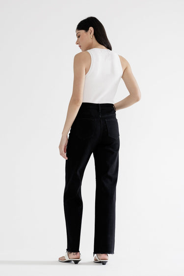 Mica Denim - High-Rise Slim Wide-Leg Jeans with Raw Hem - Black (31" Inseam) - MDP-W3251BK-SaltTree