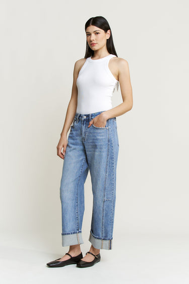 Mica Denim - High Rise Barrel-Leg Cuffed Hem Jeans (26"-29.5" Inseam) - MDP-W3525LT-SaltTree